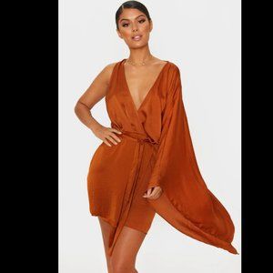 PYT Rust Drape Sleeve Wrap Shift Dress